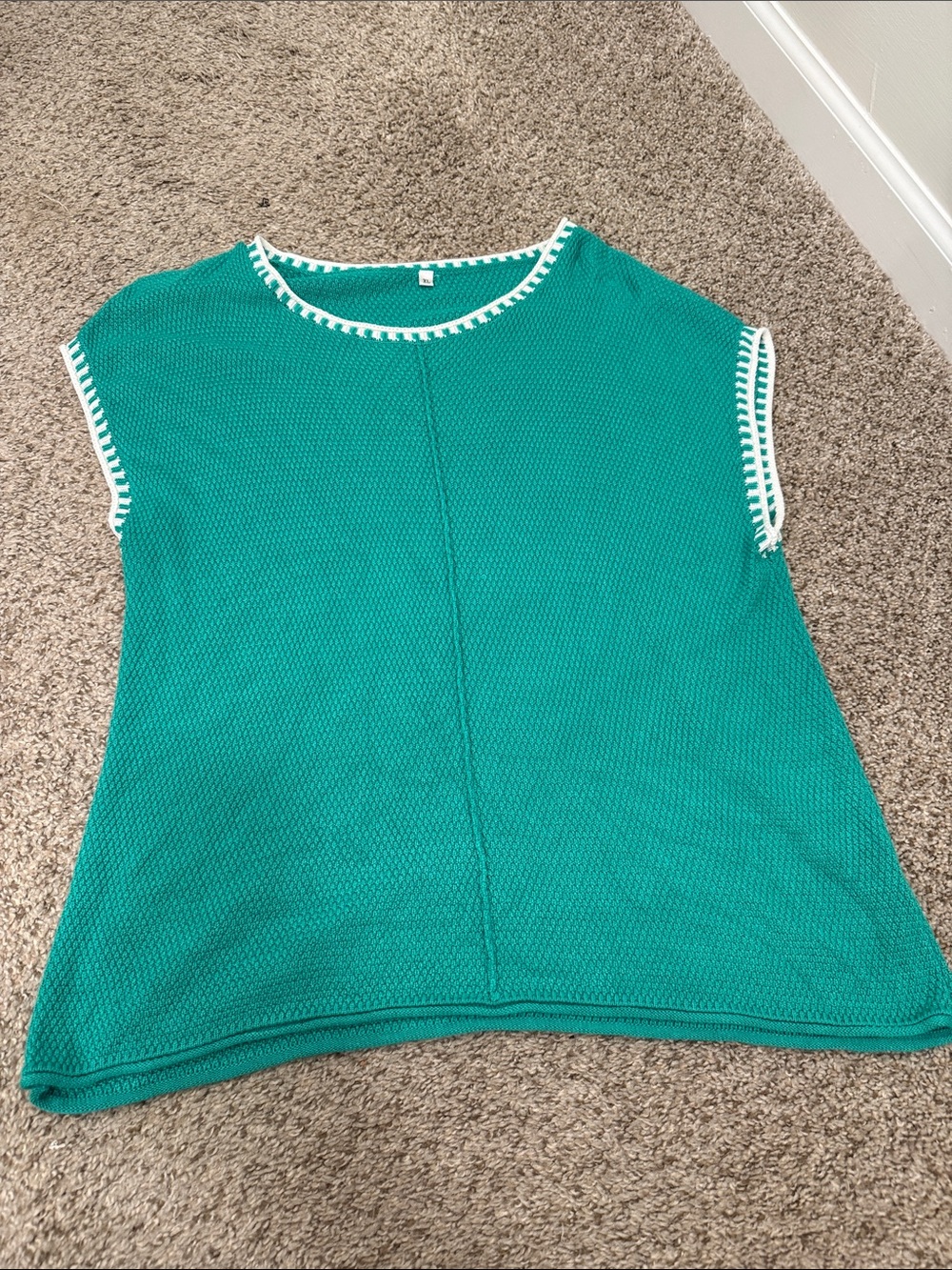 Teal Knit Cap Sleeve Top with White Trim